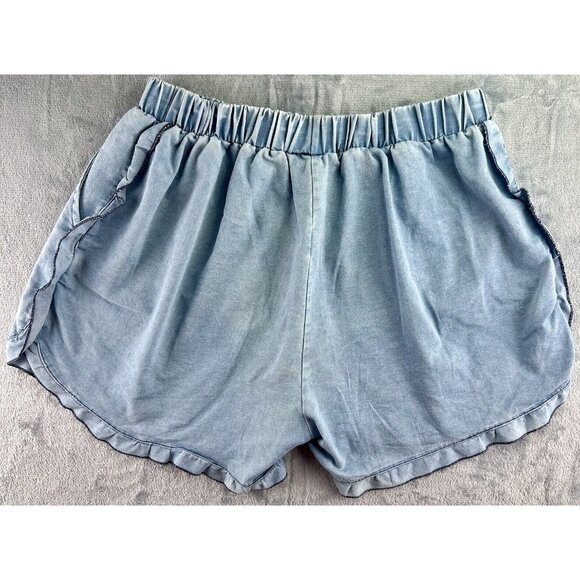 Grace & EMMA Pants - Grace & Emma Dolphin Hem Shorts Women's Size XL Chambray Blue Ruffle Pull On